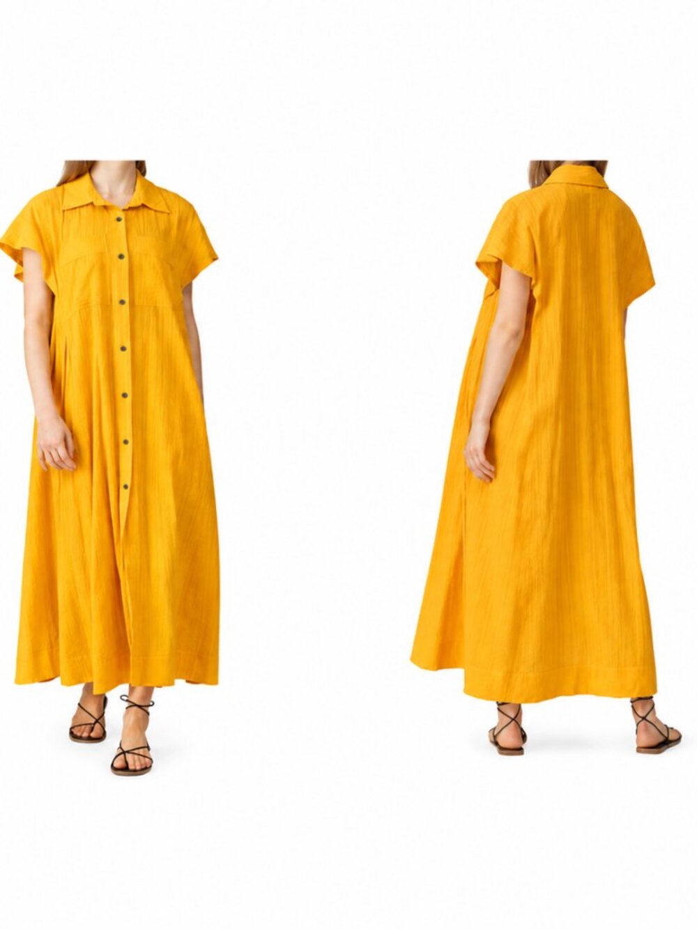 Mara Hoffman Aimilios Maxi Golden Orange Yellow Cotton Dress Pockets Medium